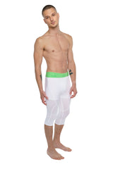 Performance yoga leggings 3/4 in arctic white with bright green waistband made for athletic use