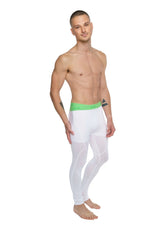 Performance yoga leggings long in arctic white with a bright green waistband designed for athletic use