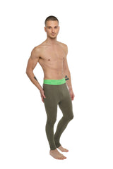 Olive green calvin klein underwear with bright neon green waistband designed for comfort and performance
