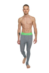 Performance yoga leggings long in steel heather gray merino wool with bright green waistband for active wear