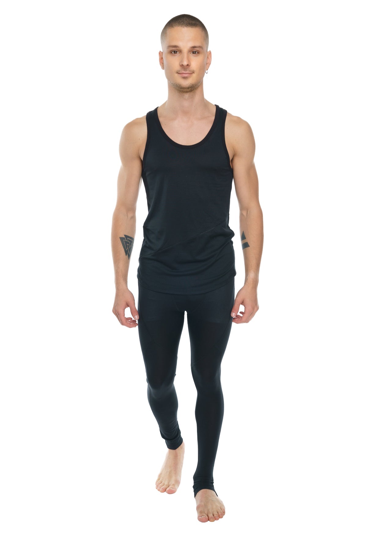 Black carbon sleeveless tank top with rounded neckline and form-fitting design perfect for layering or workouts