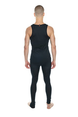Black carbon sleeveless fitted athletic tank with small orange accent at the neckline perfect for workouts