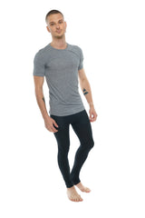 A sleek steel heather perfect pocket crew-neck tee with a subtle textured pattern and ribbed crew neckline