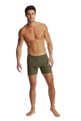 Olive green cotton fusion yoga short briefs designed for comfort and flexibility during workouts