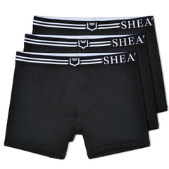 Black men’s boxer briefs with white elastic waistband featuring sheath brand name and shield logo in 4.0 bundle