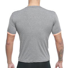 Gray heathered short-sleeved athletic shirt with peach trim on cuffs from metromalewear sib tank top orange 4127-14