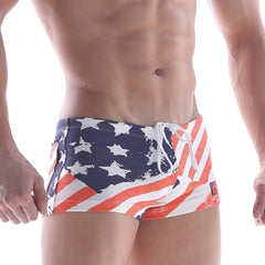 MetroMalewear cotton short patriot orange 4702-92 american flag swim trunks with distressed navy blue white red design