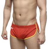 Red mesh athletic briefs with yellow trim from metromalewear soccer split short red 4705-12 collection