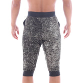Black and silver speckled capri pants with solid black waistband and cuffs from metromalewear scandinavia gym shorts line