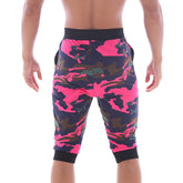 Metro malewear scandinavia gym shorts camo pink bright pink and dark green camouflage capri shorts with black waistband