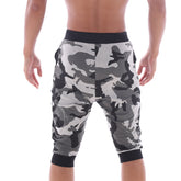 MetroMaleWear Scandinavia gym shorts camo grey 4711-62 capri joggers with black elastic waistband and gray camouflage pattern