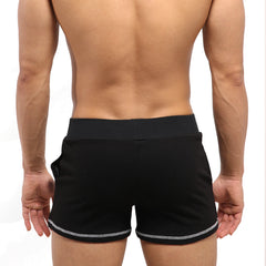 MetroMaleWear Boston athletic short black with snug elastic waistband and contrasting silver trim along the hem