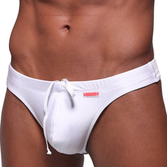 MetroMaleWear classic swim thong white with drawstring waistband and small red logo on the side