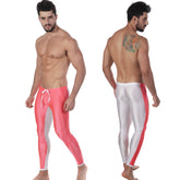 MetroMalewear Runner RED 4911-12 high waisted glossy swim trunks with bold pink and white color blocking