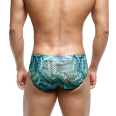 MetroMaleWear classic swim brief jungle 4914-08 featuring green tropical leaf patterned swim trunks for men