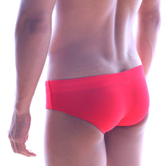 Bright red metroMalewear classic swim brief with smooth, form-fitting fabric ideal for swimwear use
