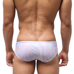 MetroMaleWear classic swim brief swirl 4914-61 pastel swirl patterned swim trunks in soft pink blue and white hues