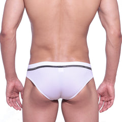 MetroMaleWear Duque swim brief white with black glittery elastic waistband in white fabric for swimwear use