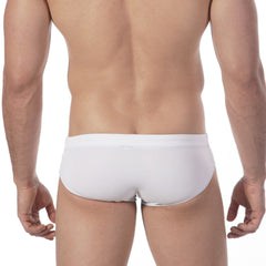 MetroMaleWear Aqua White swim brief 4917-00 with smooth form-fitting design and elastic waistband in white briefs style