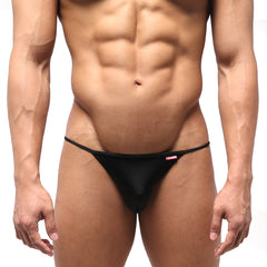 Black sheer mesh thong with thin waistband and small red logo on side from MetroMaleWear Dangerous Swim Bikini 4930-20