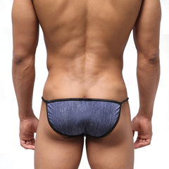 Blue denim textured thong with black trim by metromalewear dangerous swim bikini denim 4930-60