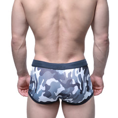 Metro male wear classic swim trunk camo gray 4932-90 gray and white camouflage men’s briefs with dark gray waistband