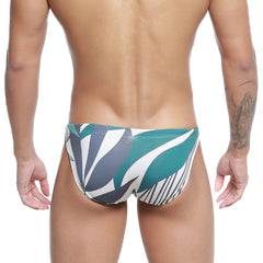 MetroMaleWear classic swim bikini Meadow 4937-09 with teal white and gray abstract leaf pattern for swimwear use