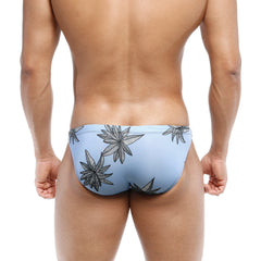 Light blue MetroMaleWear classic swim bikini with black leaf pattern perfect for beach and pool use
