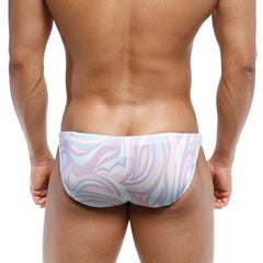 Metro malewear classic swim bikini swirl 4937-61 pastel swim trunks with lavender light blue and white abstract pattern