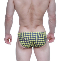 MetroMalewear classic swim bikini chidori 4937-65 bright yellow and black houndstooth patterned swim trunks