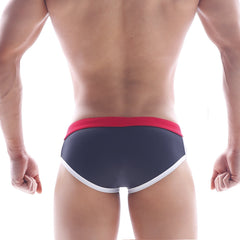 Metro male wear capas swim brief black 4947-20 dark gray trunks with red waistband and white trim for swimming