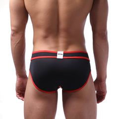 Black briefs with red trim and white waistband label metroMaleWear bold swim brief red 4961-12 front view