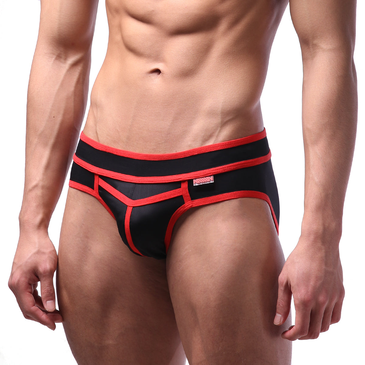 MetroMaleWear bold swim brief red 4961-12 black and red athletic briefs with geometric design for active wear