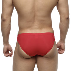 MetroMaleWear Bosillo swim bikini red 4967-12 features smooth, form-fitting red men’s swim trunks for active use