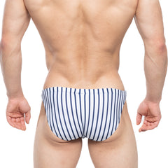 MetroMalewear ball park swim bikini 4987-40 navy blue and white striped men’s swim trunks ideal for beachwear