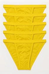 Bright yellow seamless thong underwear set 100% cotton from 5-pack contour cutaway bikini collection