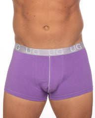 Purple ug brand briefs with gray waistband and white ug logo from the 5-pack undergear basix trunk collection
