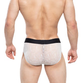 White lace briefs with black elastic waistband metroMalewear agnes brief ivory 5003-32 front view