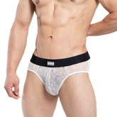 Metro male wear agnes brief ivory 5003-32 white lace men’s underwear with black elastic london brand waistband