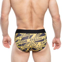 MetroMaleWear danger brief black 5003-66 yellow and black caution tape pattern with solid black waistband