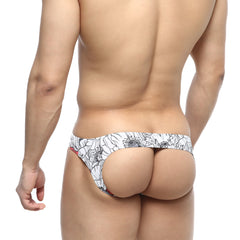 MetroMaleWear Colorado Jock strap Escobar 5011-09 white floral briefs with black outlines and red side accent