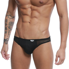 Black mesh briefs with a sleek form-fitting design and brand tag on waistband from metromalewear colorado jock strap tull 5011-30