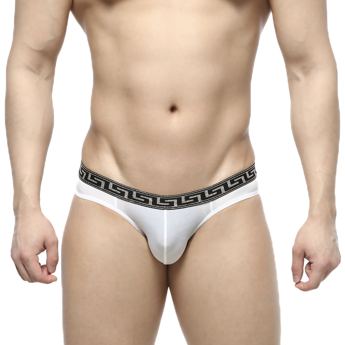 Metro male wear bolero bikini white 5105-00 white men’s briefs with black greek key patterned waistband