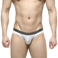 Metro male wear bolero bikini white 5105-00 white men’s briefs with black greek key patterned waistband