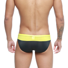 MetroMaleWear Colina bikini yellow 5144-15 swim trunks in black and yellow with a bright yellow waistband