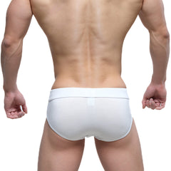 White textured briefs with a smooth elastic waistband from metromalewear deseo brief white 5503-00 product line