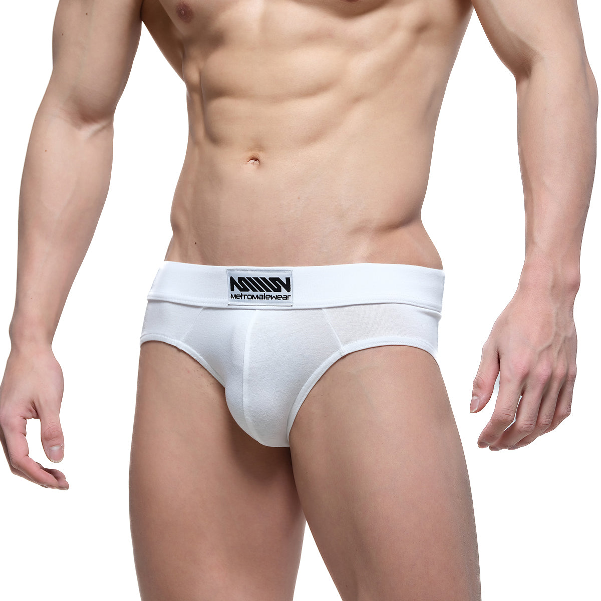 White MetroMaleWear Deseo brief with black logo waistband made of soft breathable fabric for everyday comfort