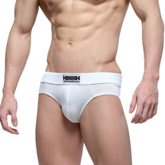 White MetroMaleWear Deseo brief with black logo waistband made of soft breathable fabric for everyday comfort