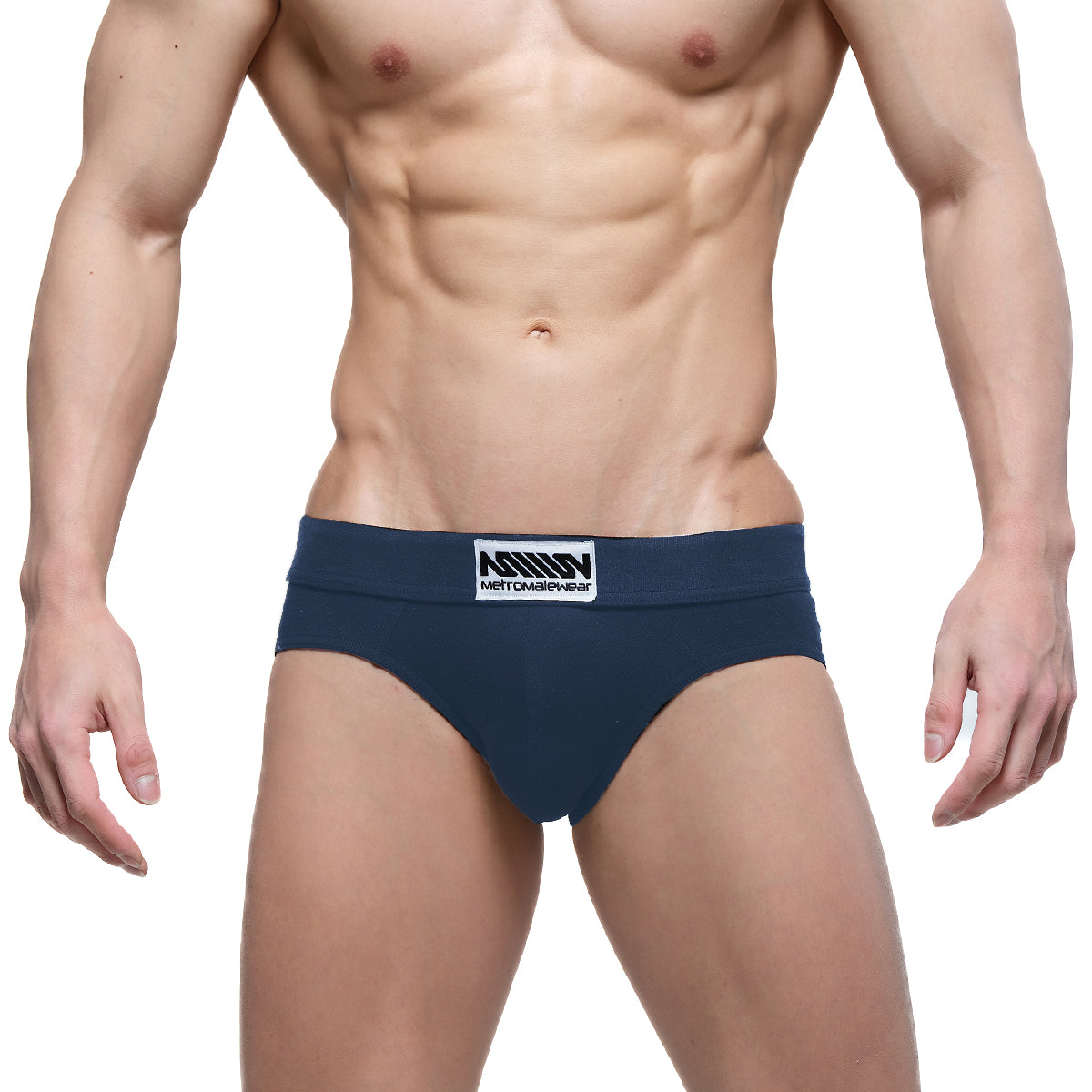 MetroMaleWear Deseo Brief dark blue navy briefs with a white logo patch on the waistband in cotton fabric