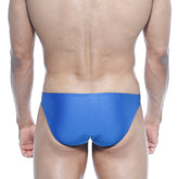 Bright blue sleek one-piece swim trunks with smooth form-fitting design metroMalewear max bulge bikini royal blue 6007-18